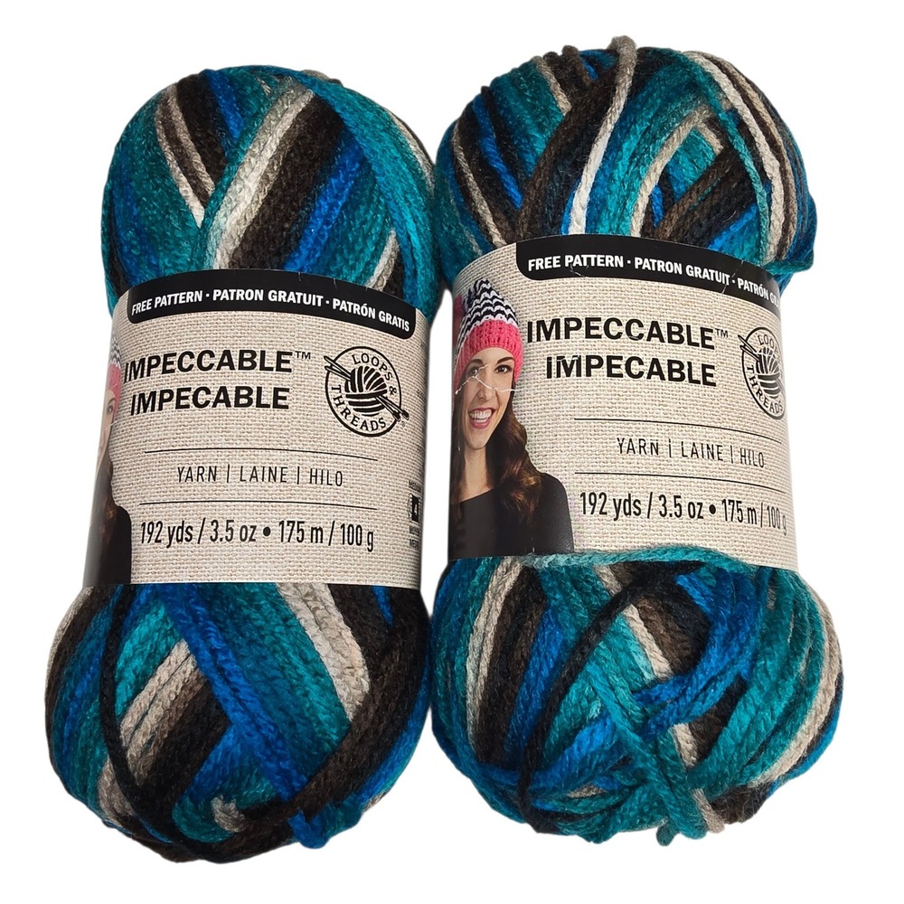 Loops & Threads Impeccable Yarn 2 Skeins Tropical Storm 02018 Blue Teal Charcoal
